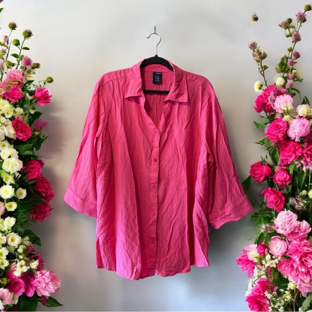 Basic Editions Bright Pink Button-Down Top - Picture 14 of 14